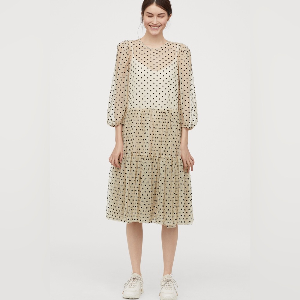 H&M Polka Dot Flock Print Tulle Mesh Dress - Size Small